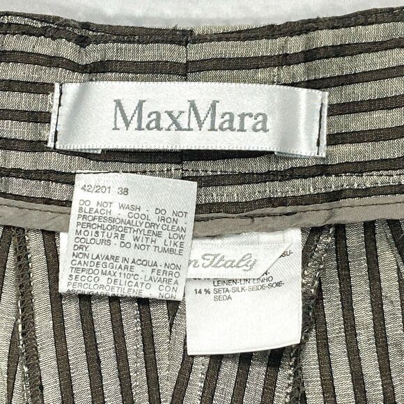 Max Mara Pants Womens Sz 2 Straight Leg Linen Silk Striped Classic Modern Career - Picture 15 of 16